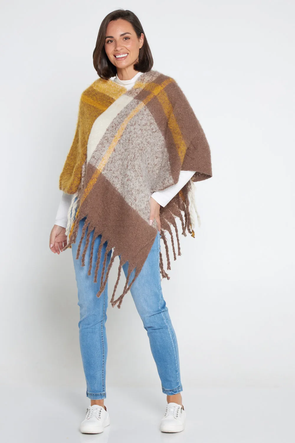 Payton Super Soft Poncho - Brown/Yellow