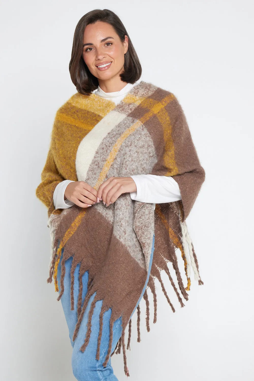 Payton Super Soft Poncho - Brown/Yellow