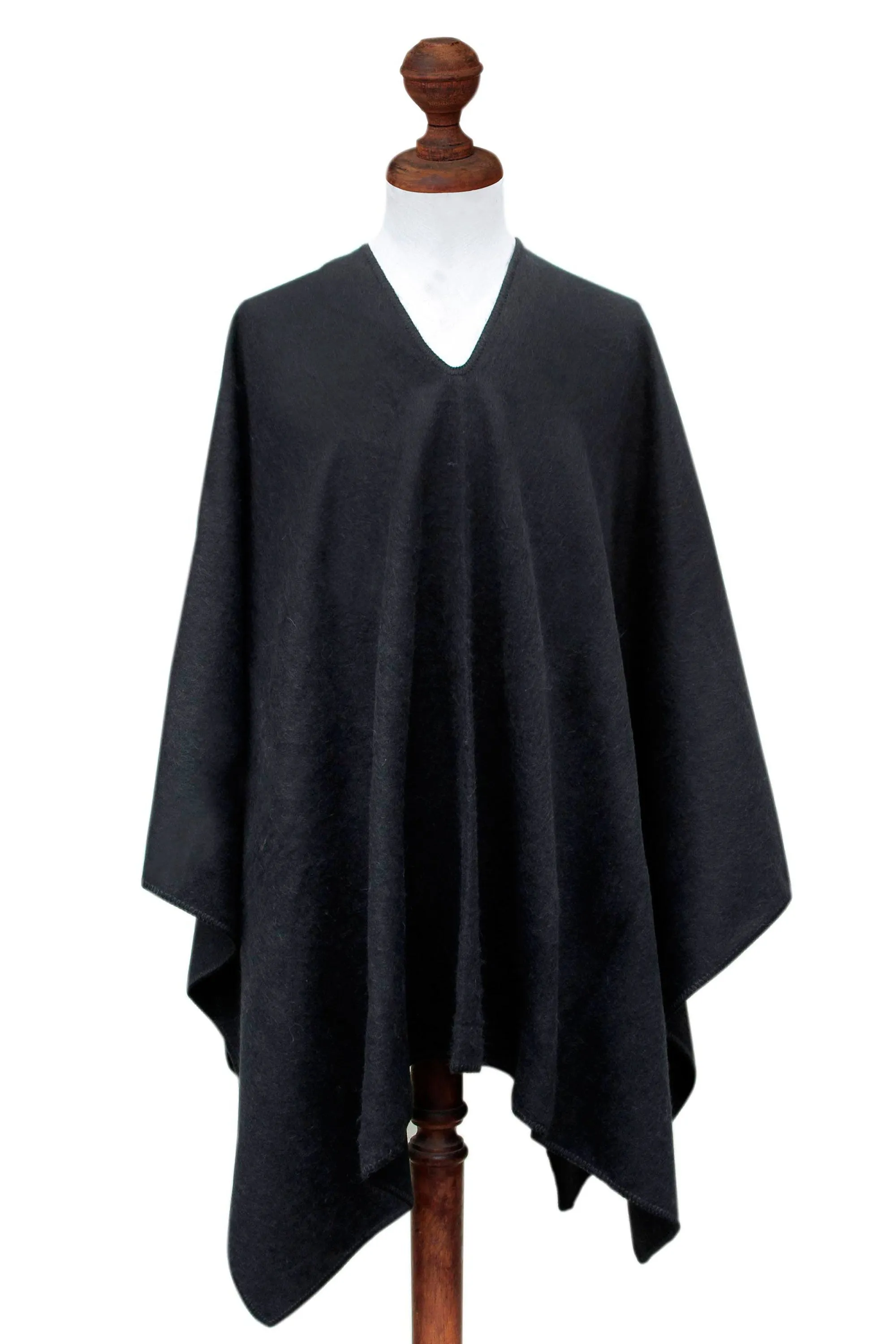 Peruvian Poncho for Men in Warm Alpaca Blend - Inca Explorer in Black | NOVICA