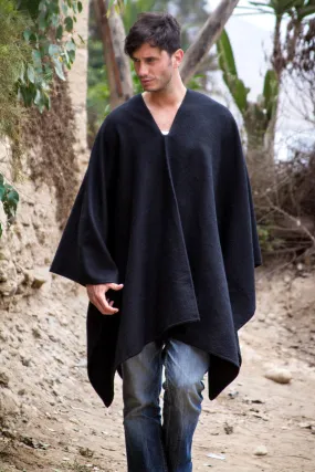 Peruvian Poncho for Men in Warm Alpaca Blend - Inca Explorer in Black | NOVICA