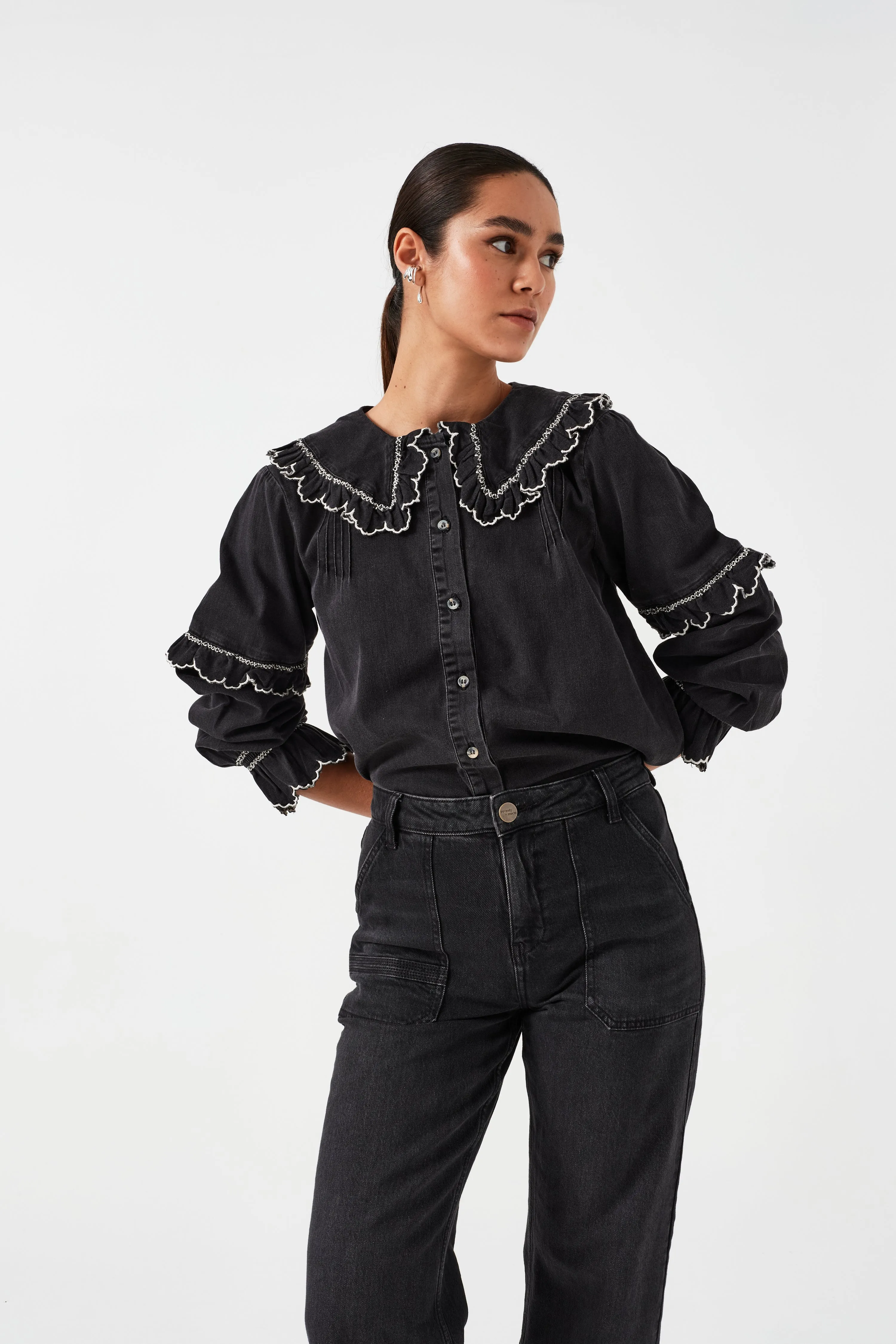 Phoebe Blouse in Black Denim