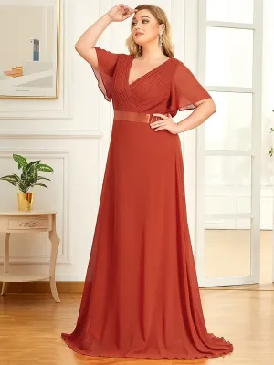 Plus Size Empire Waist Evening Dress with Short Sleeves