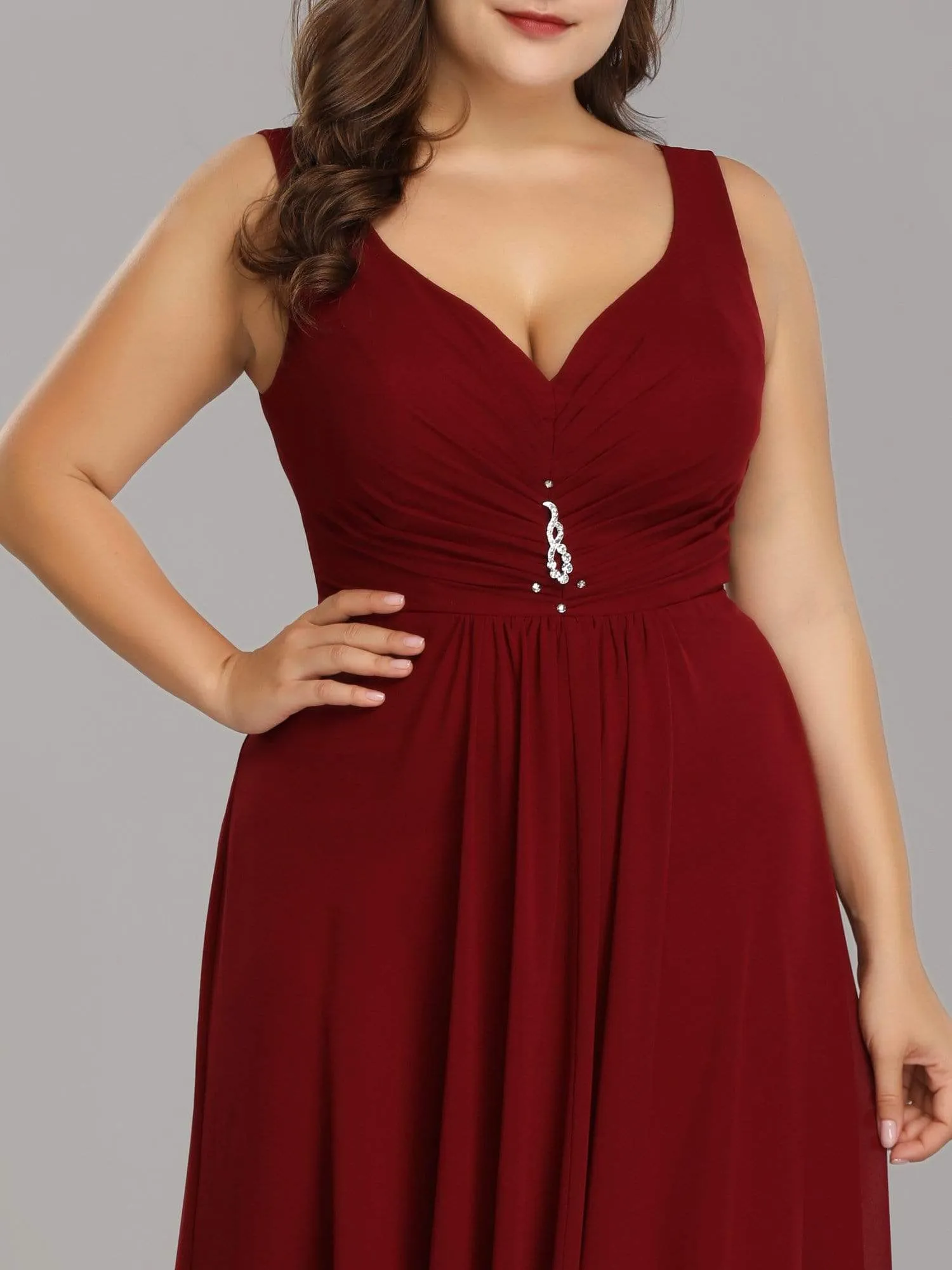 Plus Size V-Neck High-Low Evening Dress