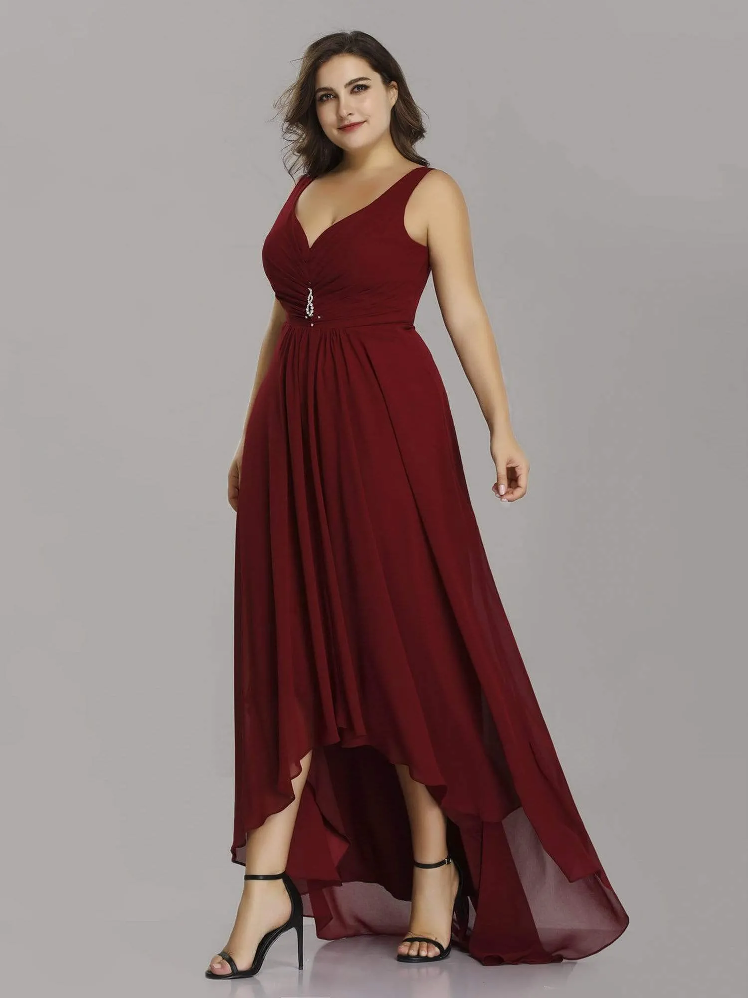 Plus Size V-Neck High-Low Evening Dress