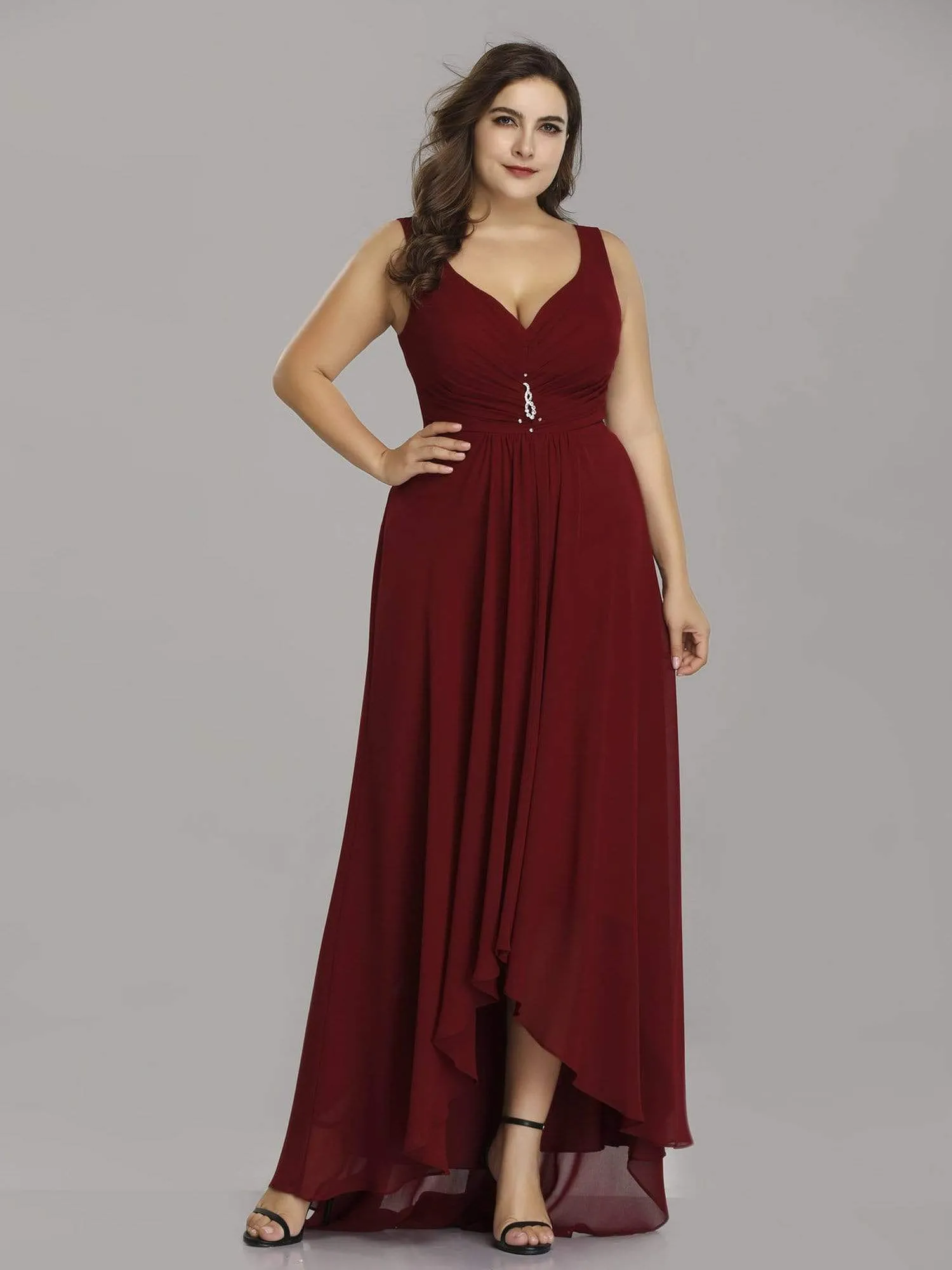 Plus Size V-Neck High-Low Evening Dress