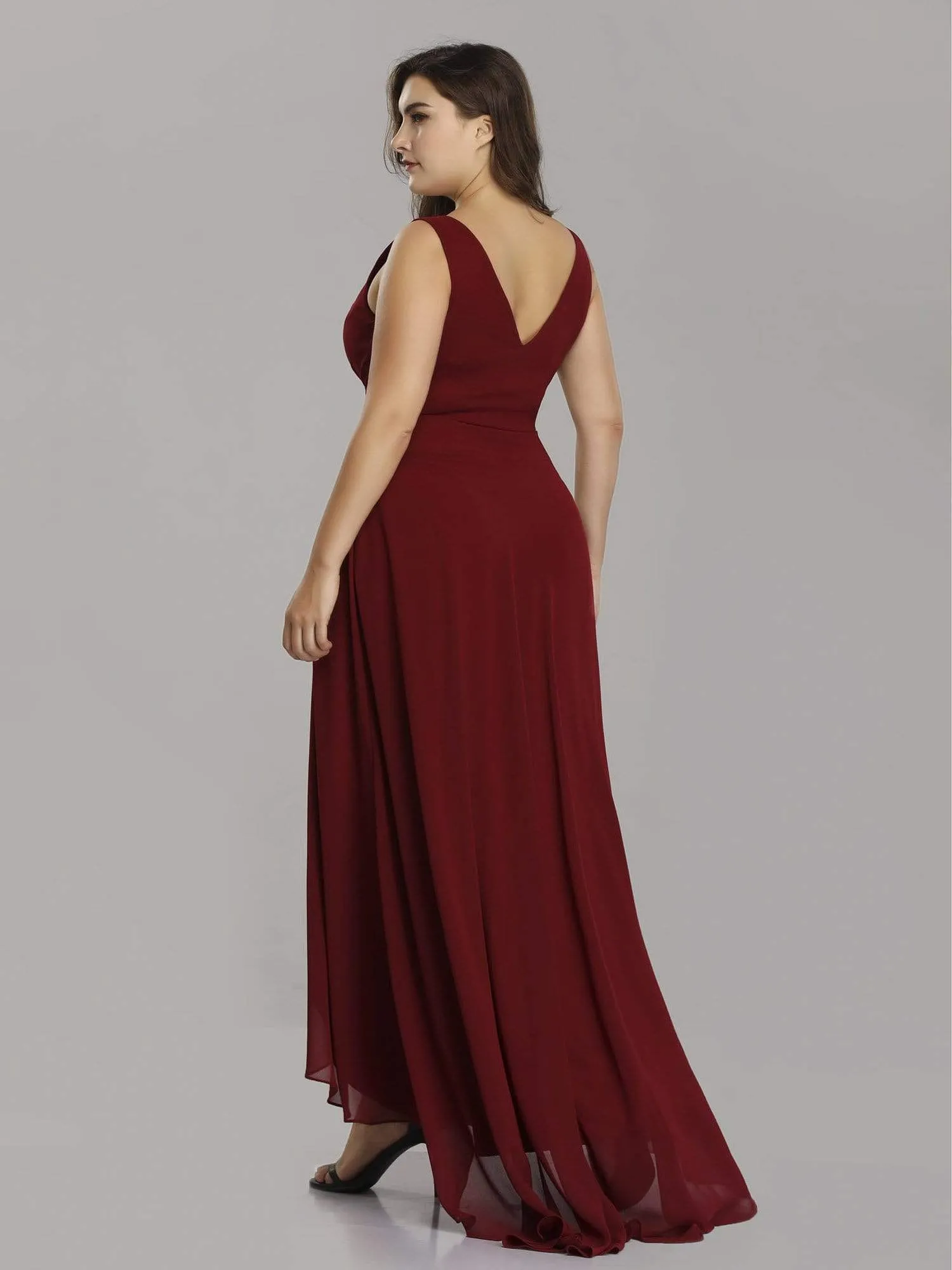 Plus Size V-Neck High-Low Evening Dress