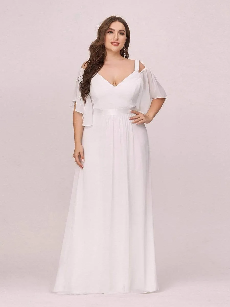 Plus Size Women's Off Shoulder Bridesmaid Dress with Ruffle Sleeves