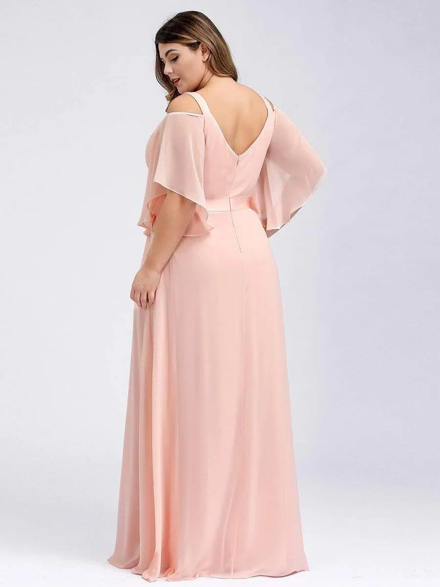 Plus Size Women's Off Shoulder Bridesmaid Dress with Ruffle Sleeves