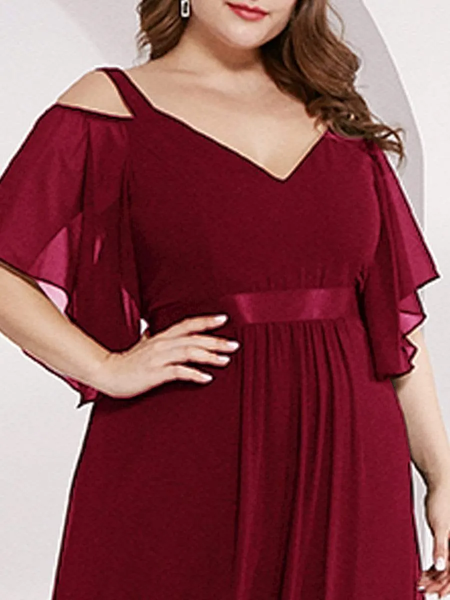 Plus Size Women's Off Shoulder Bridesmaid Dress with Ruffle Sleeves