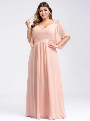 Plus Size Women's Off Shoulder Bridesmaid Dress with Ruffle Sleeves