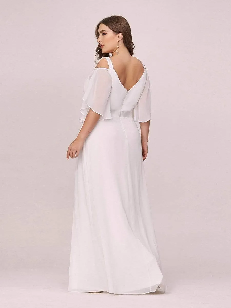 Plus Size Women's Off Shoulder Bridesmaid Dress with Ruffle Sleeves