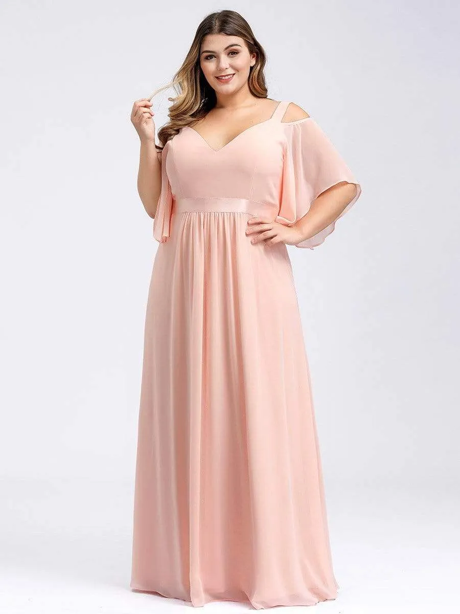 Plus Size Women's Off Shoulder Bridesmaid Dress with Ruffle Sleeves