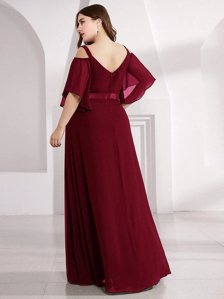 Plus Size Women's Off Shoulder Bridesmaid Dress with Ruffle Sleeves