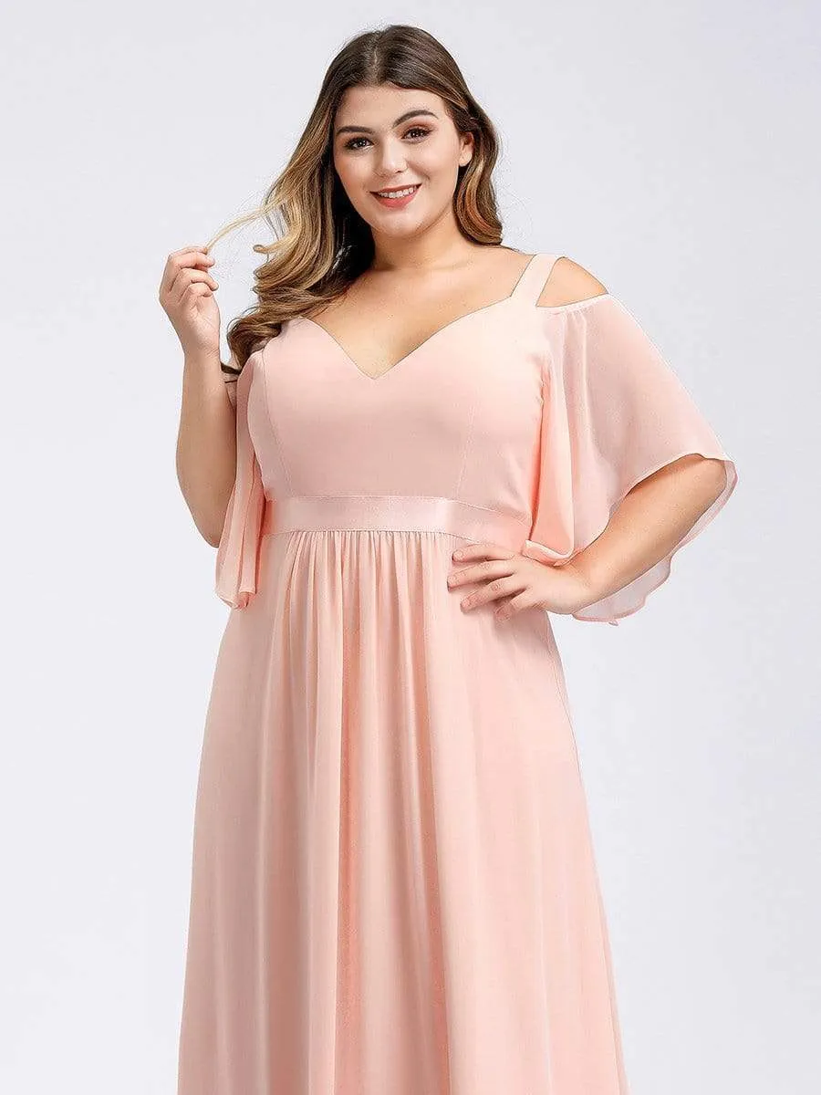 Plus Size Women's Off Shoulder Bridesmaid Dress with Ruffle Sleeves