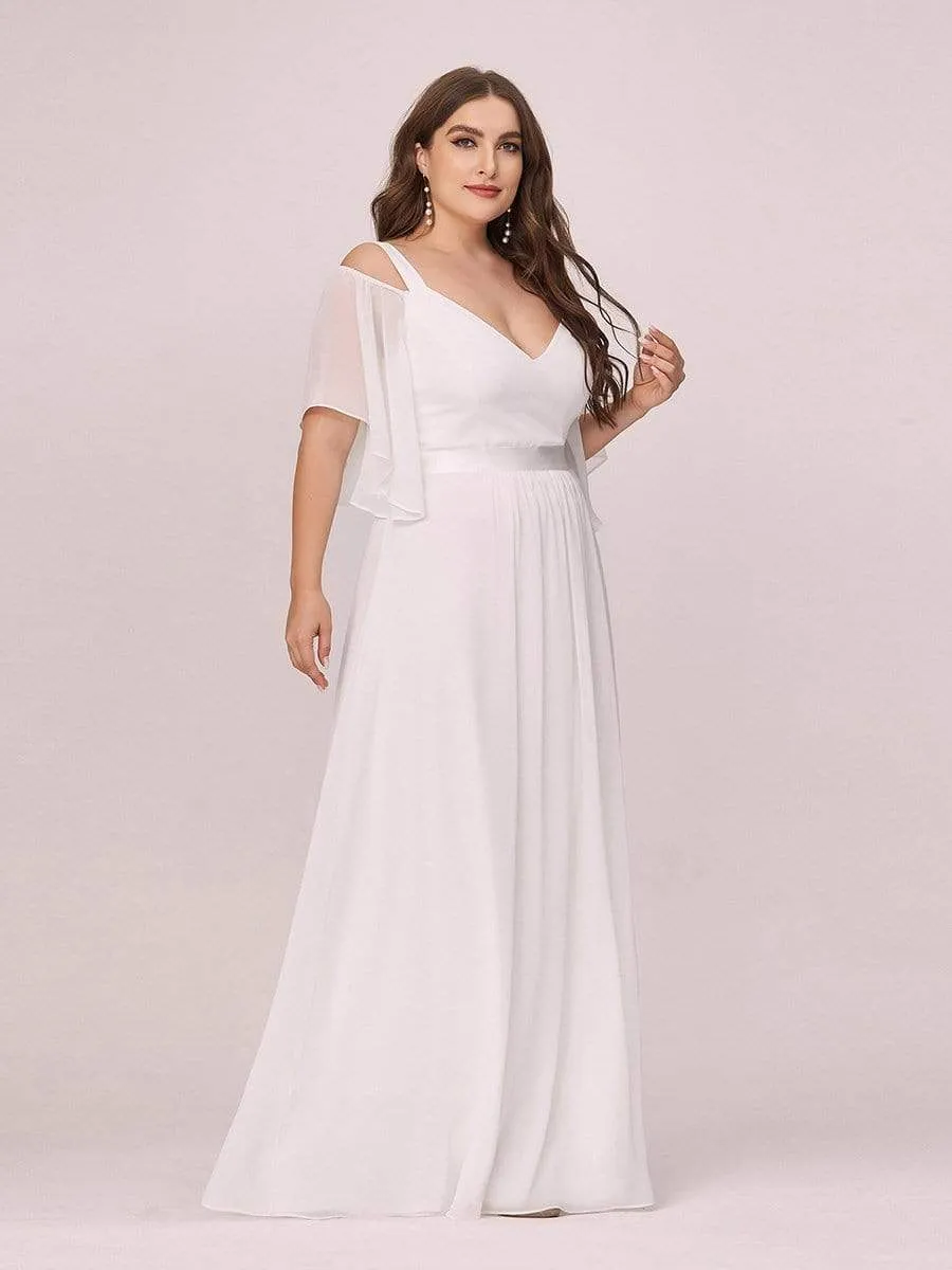 Plus Size Women's Off Shoulder Bridesmaid Dress with Ruffle Sleeves