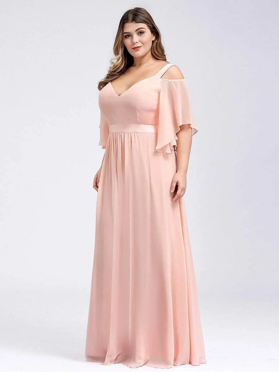 Plus Size Women's Off Shoulder Bridesmaid Dress with Ruffle Sleeves