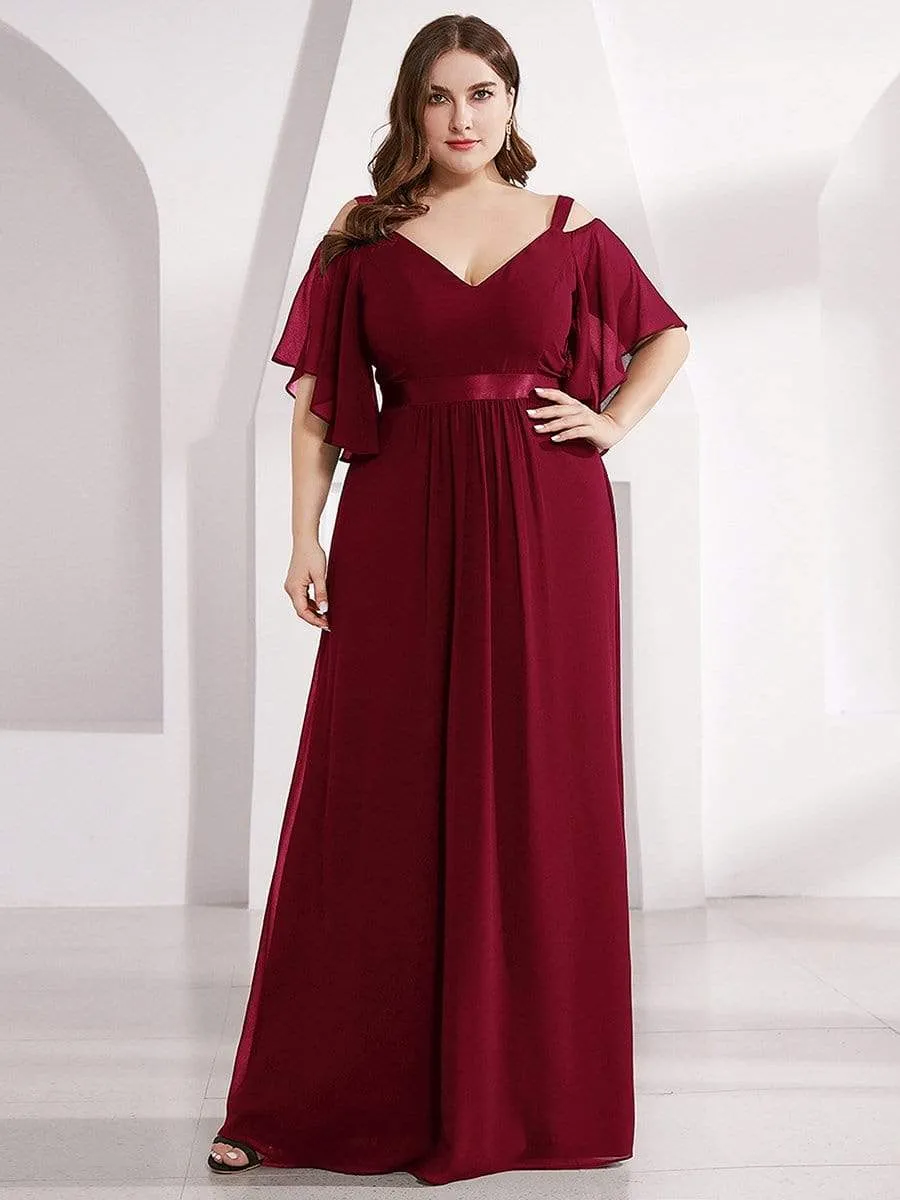 Plus Size Women's Off Shoulder Bridesmaid Dress with Ruffle Sleeves