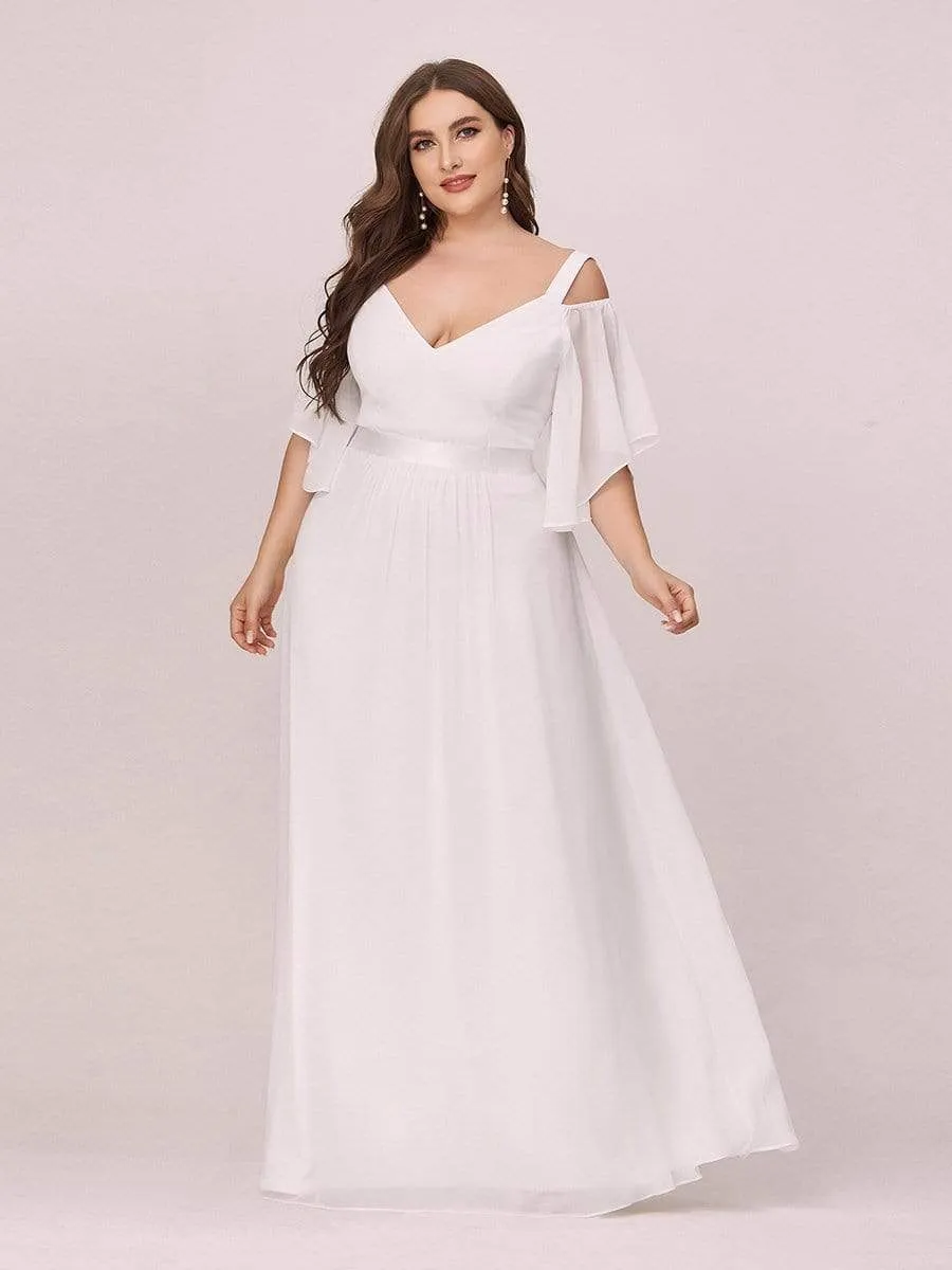 Plus Size Women's Off Shoulder Bridesmaid Dress with Ruffle Sleeves