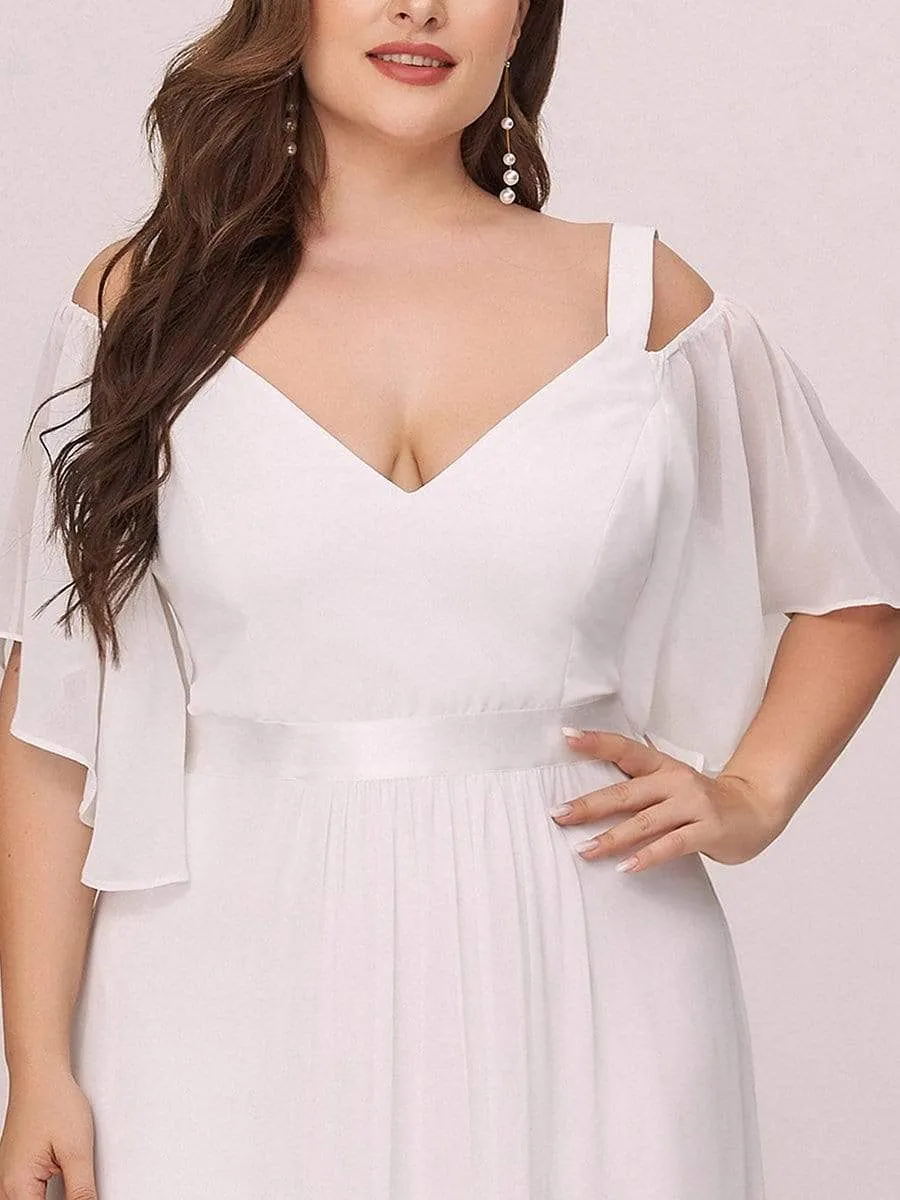 Plus Size Women's Off Shoulder Bridesmaid Dress with Ruffle Sleeves