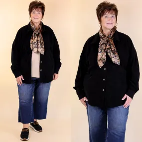 Plus Sizes | Captivating Cuteness Corduroy Button Up Shacket in Black