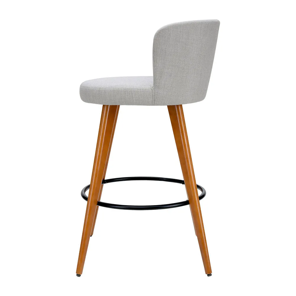 Plywood Bar Stools with Linen Padded Seat - Set of 2 | Artiss