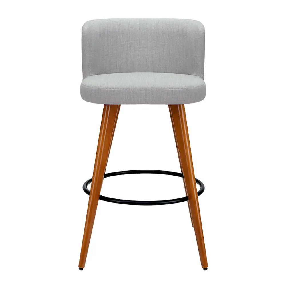 Plywood Bar Stools with Linen Padded Seat - Set of 2 | Artiss