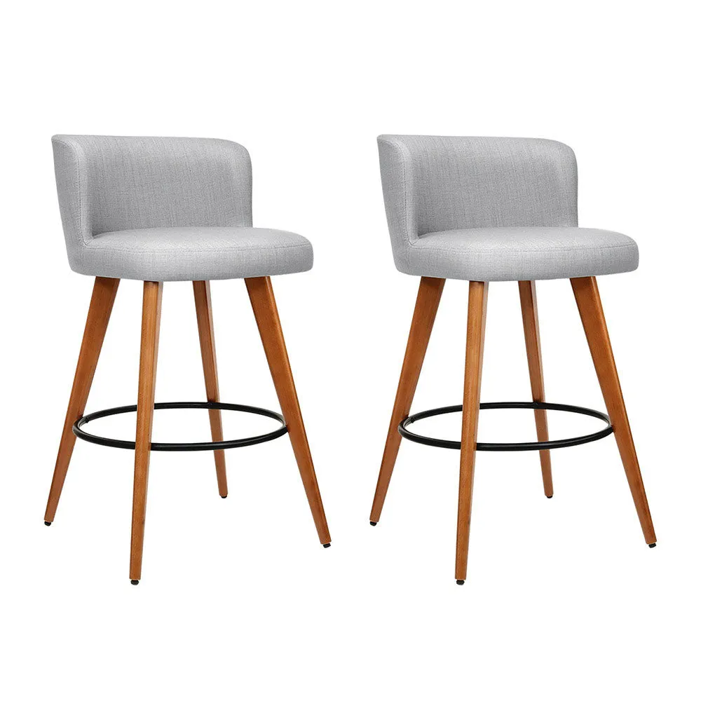 Plywood Bar Stools with Linen Padded Seat - Set of 2 | Artiss