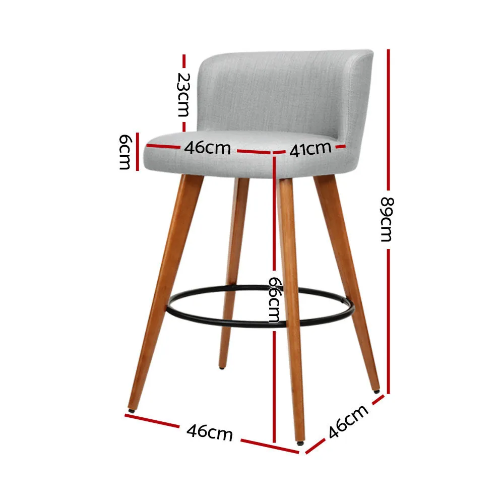 Plywood Bar Stools with Linen Padded Seat - Set of 2 | Artiss