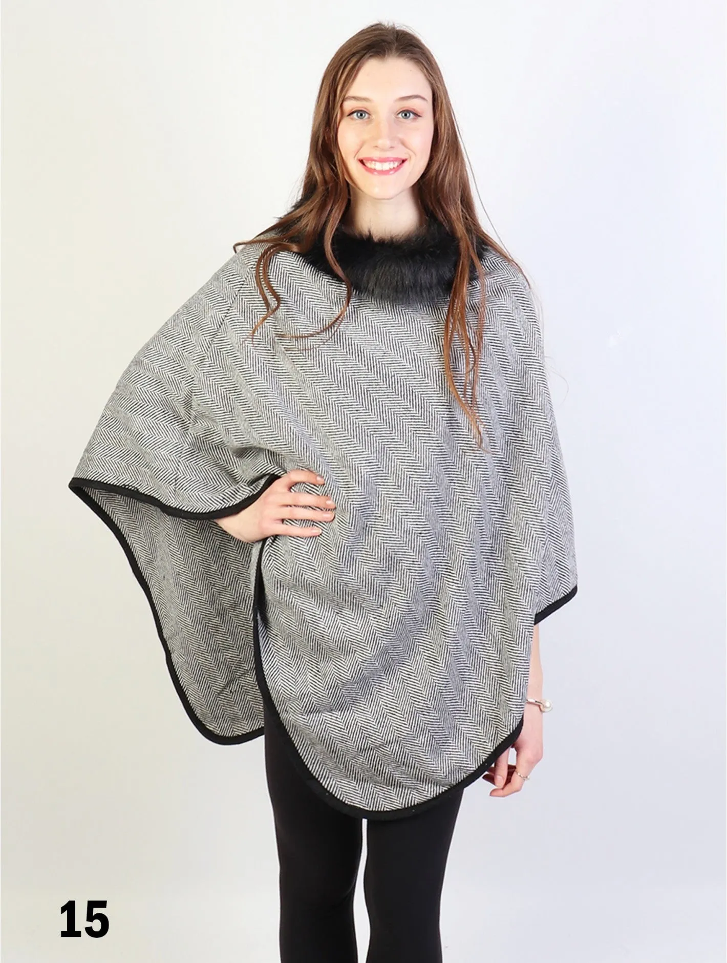 Poncho - Fur Collar & Trim