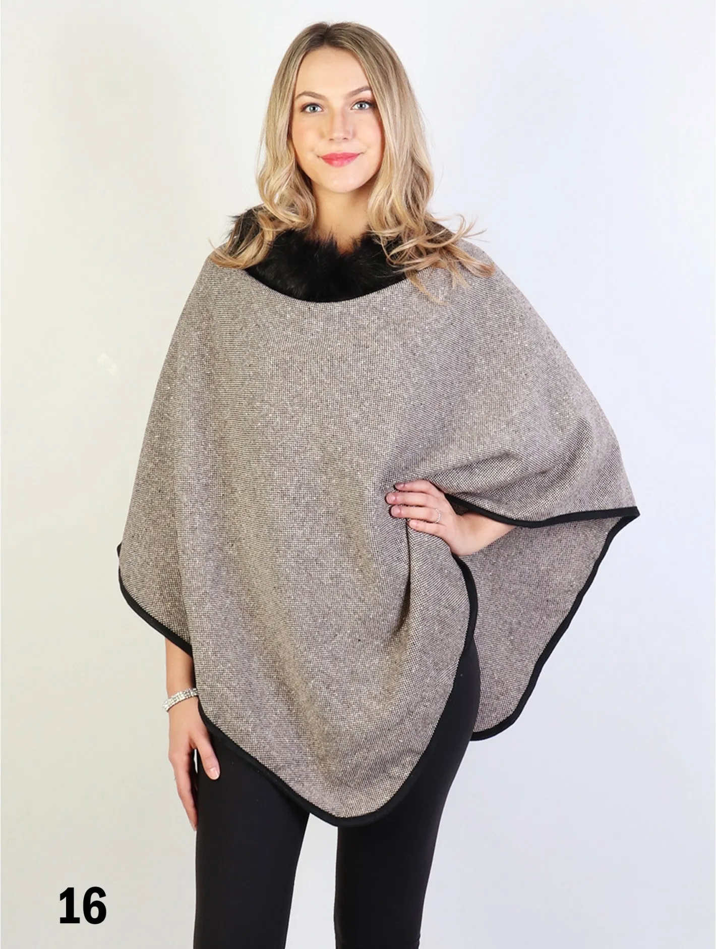 Poncho - Fur Collar & Trim