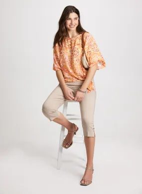 Poncho-Style Blouse & Decorative Buttons Capris