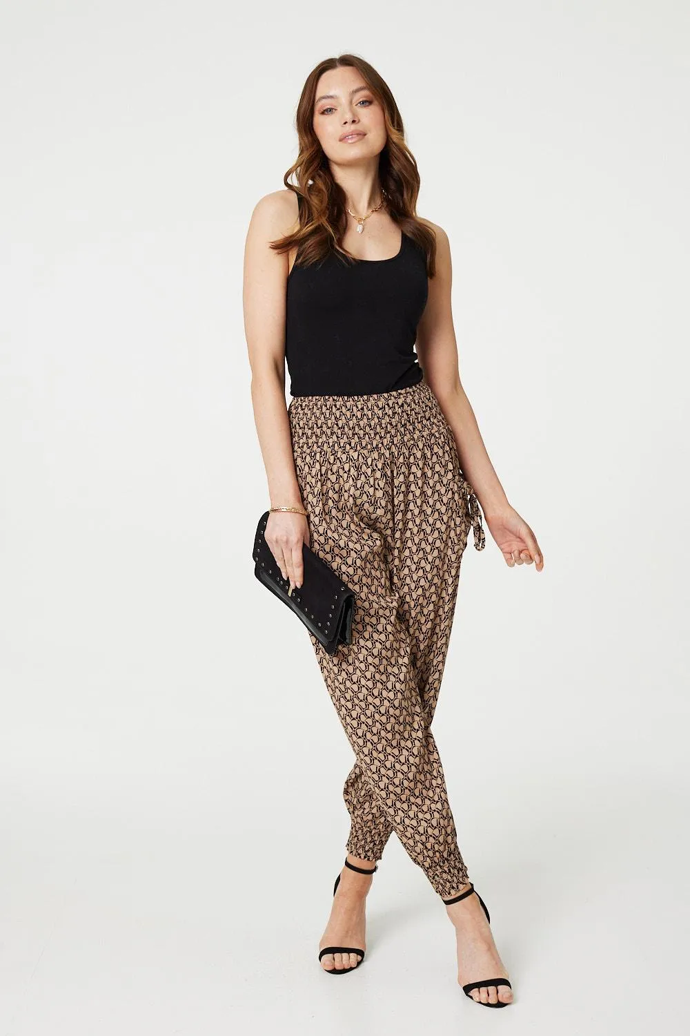 Printed High Waist Tassel Harem Pants