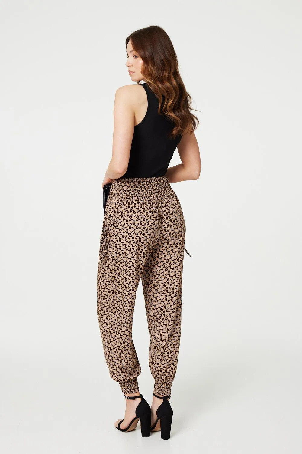 Printed High Waist Tassel Harem Pants