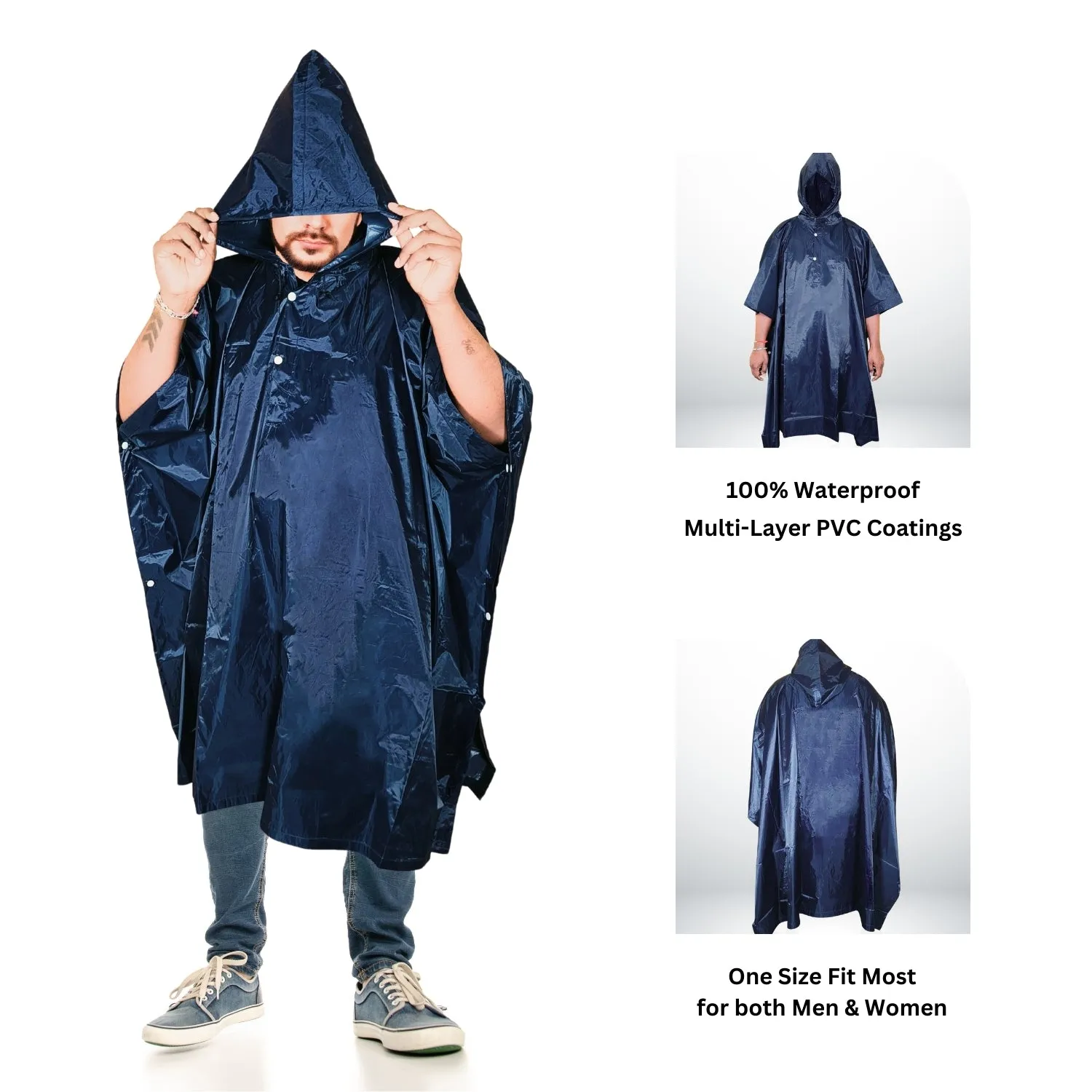 Prokick Polyester PVC Coating Rain Poncho for Men and Women, Free Size