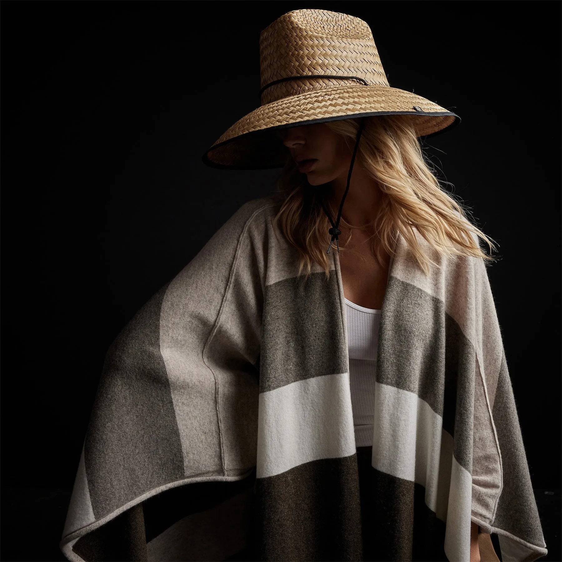 Recycled Cashmere Multi Striped Poncho - Beige Mix