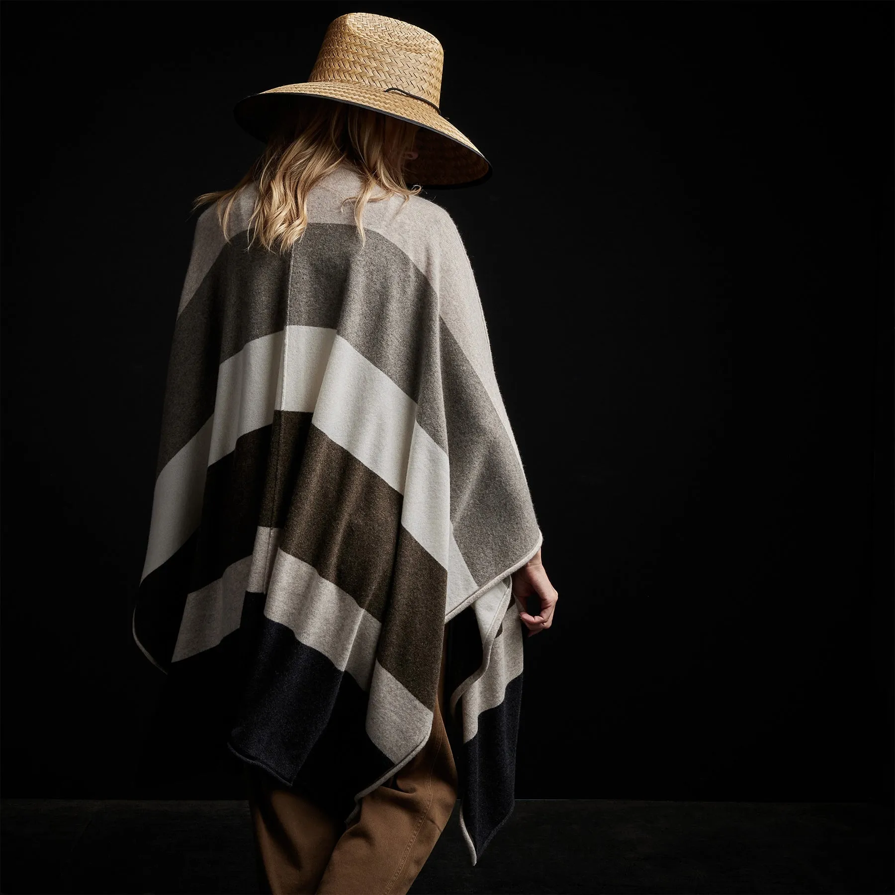 Recycled Cashmere Multi Striped Poncho - Beige Mix