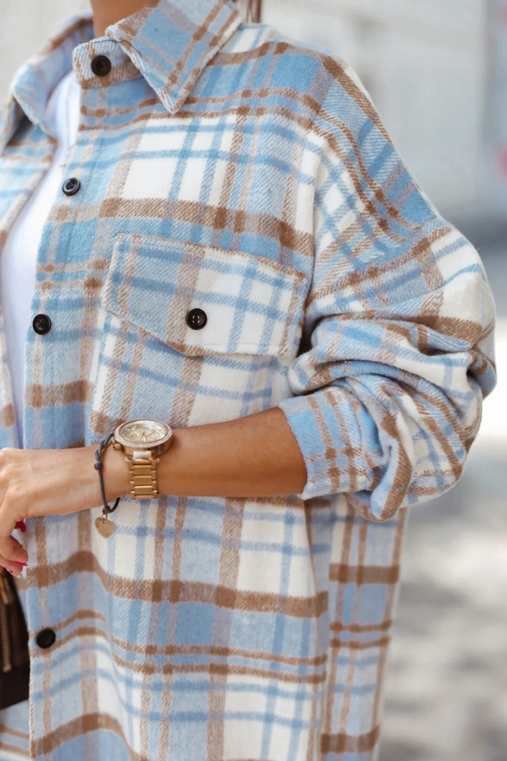 Red Plaid Flap Pocket Long Sleeve Oversized Shacket