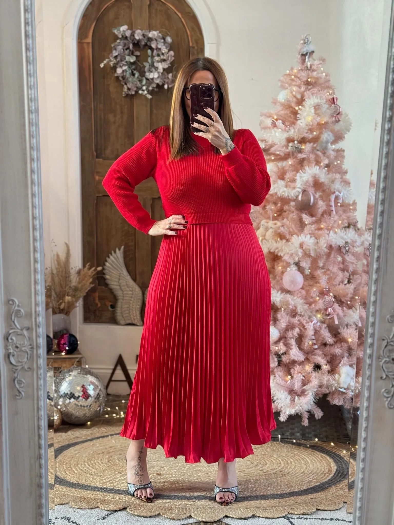 Red Sylvie Pleated Jumper Style Maxi Dress