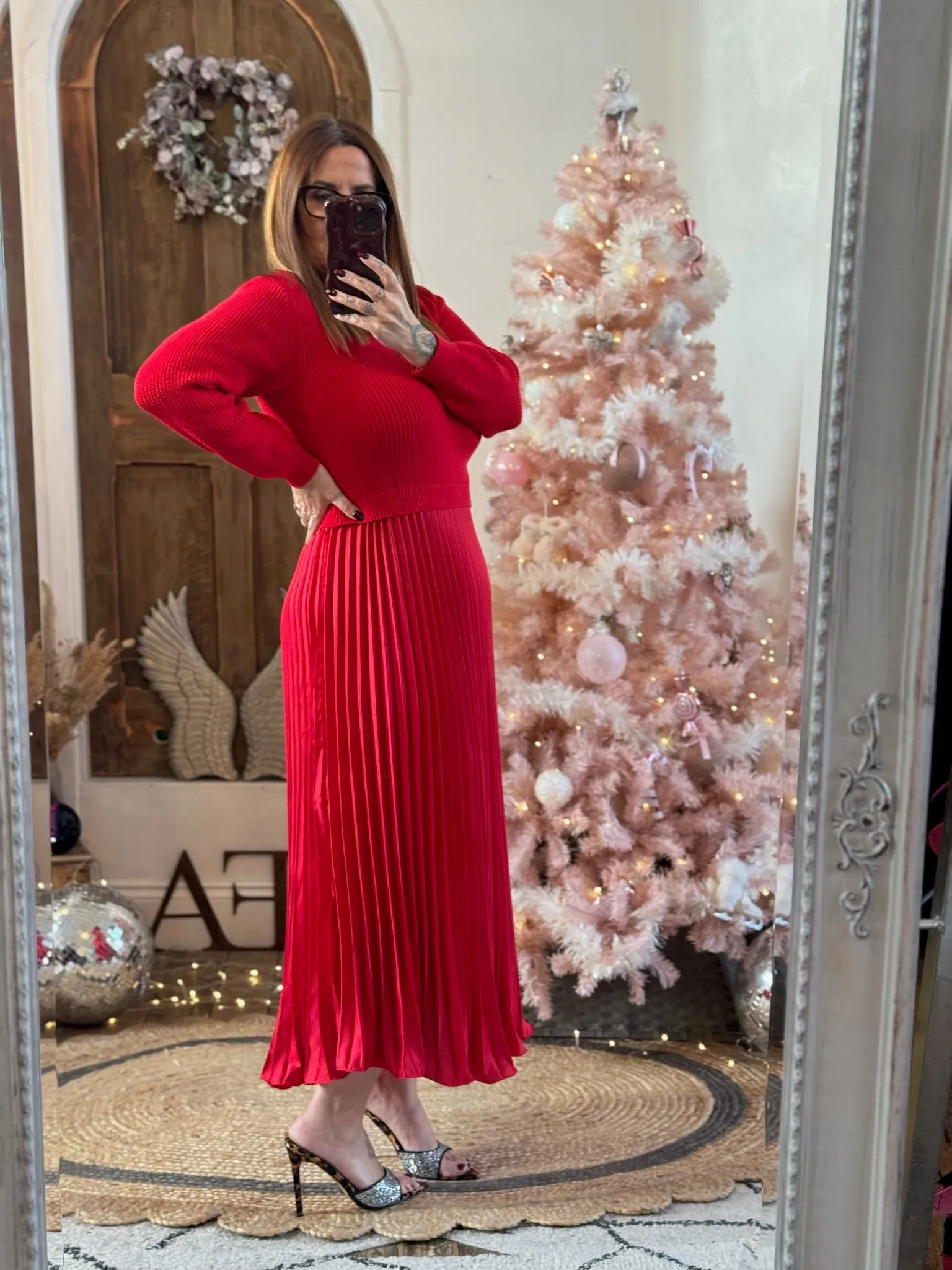 Red Sylvie Pleated Jumper Style Maxi Dress