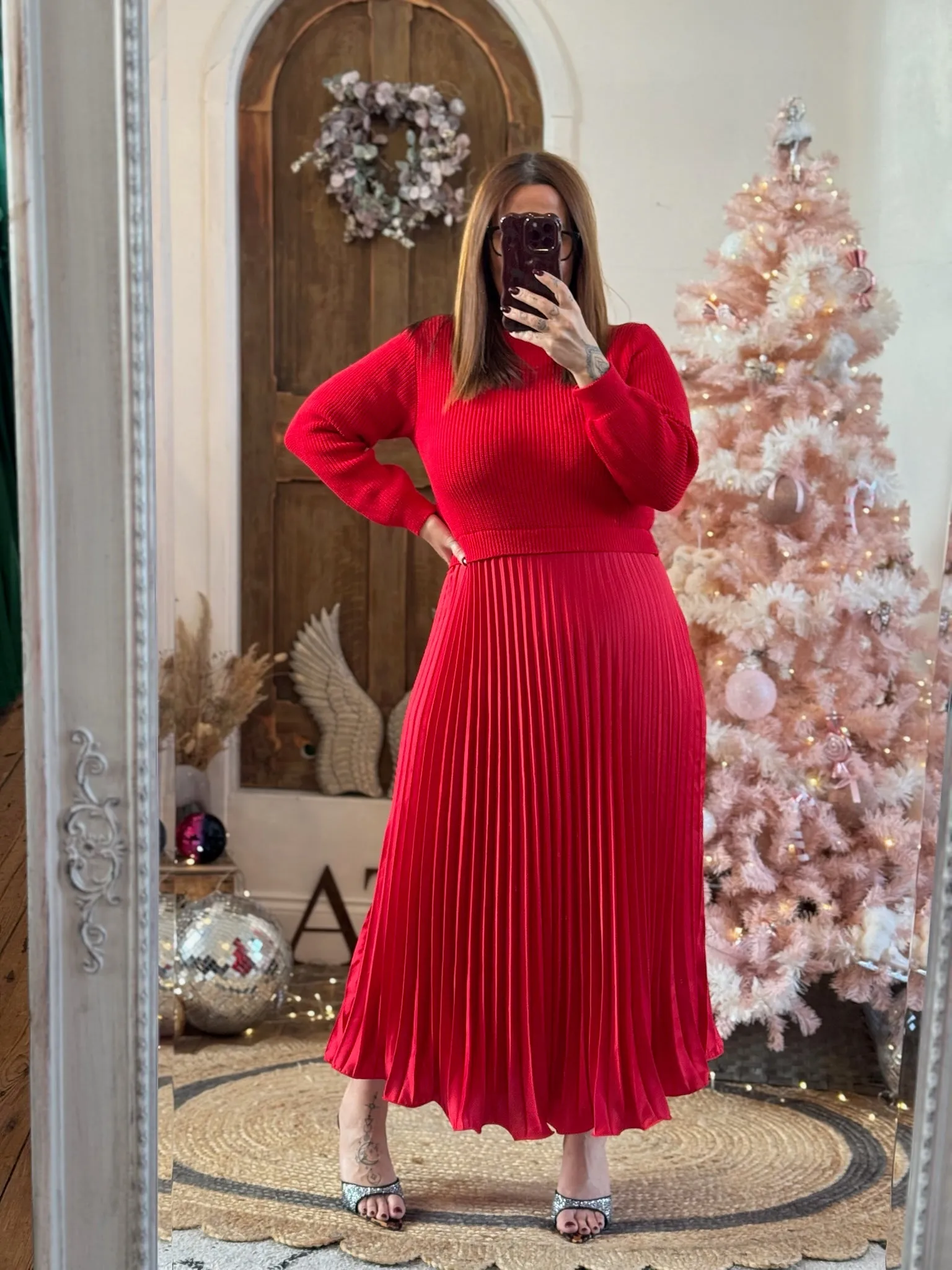 Red Sylvie Pleated Jumper Style Maxi Dress