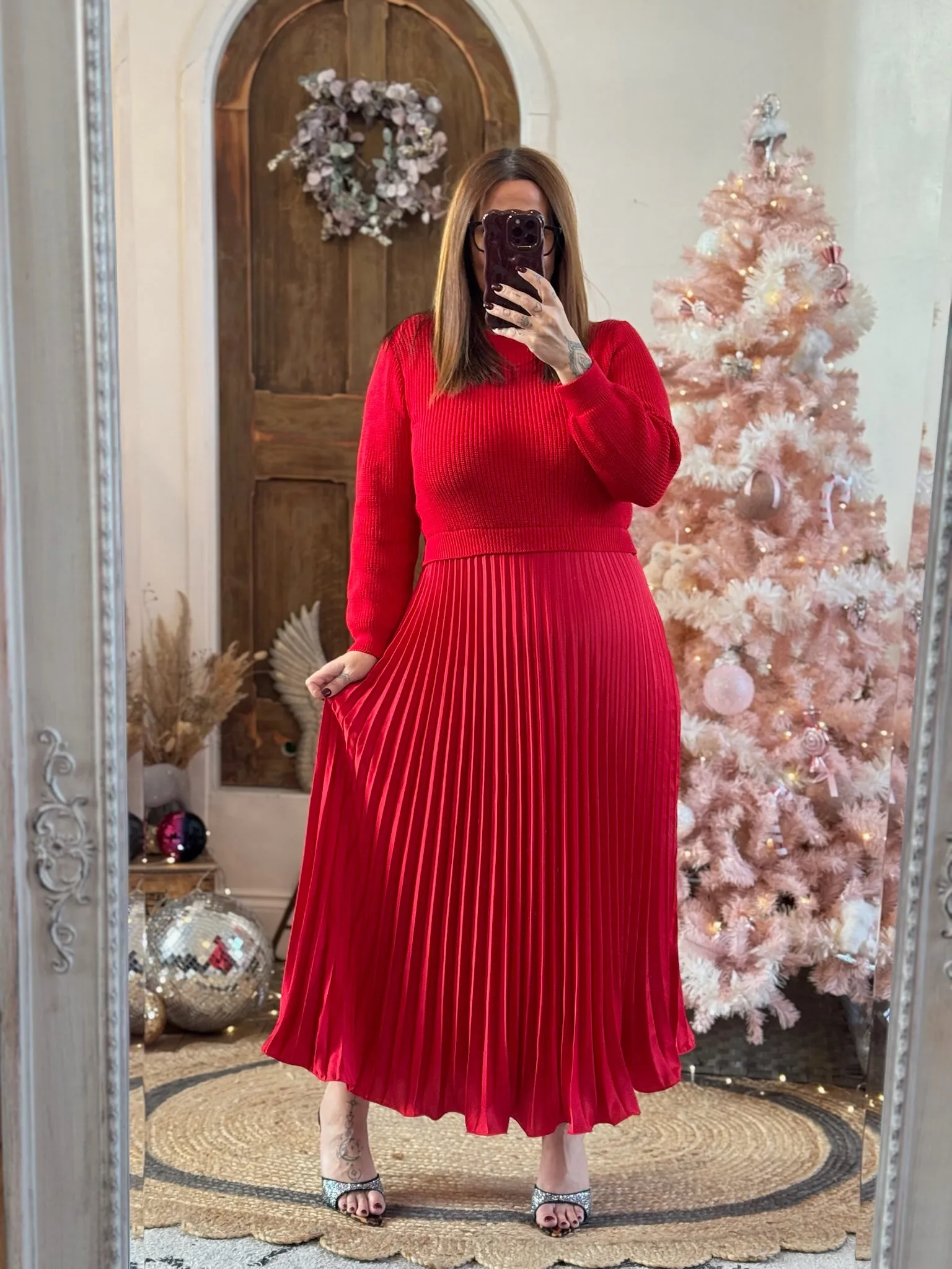 Red Sylvie Pleated Jumper Style Maxi Dress