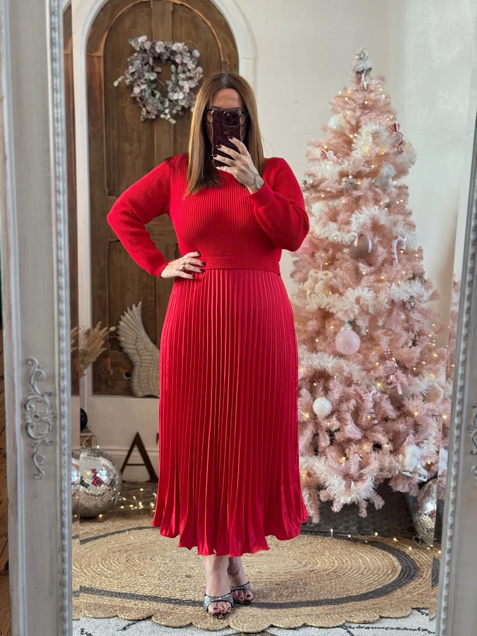 Red Sylvie Pleated Jumper Style Maxi Dress