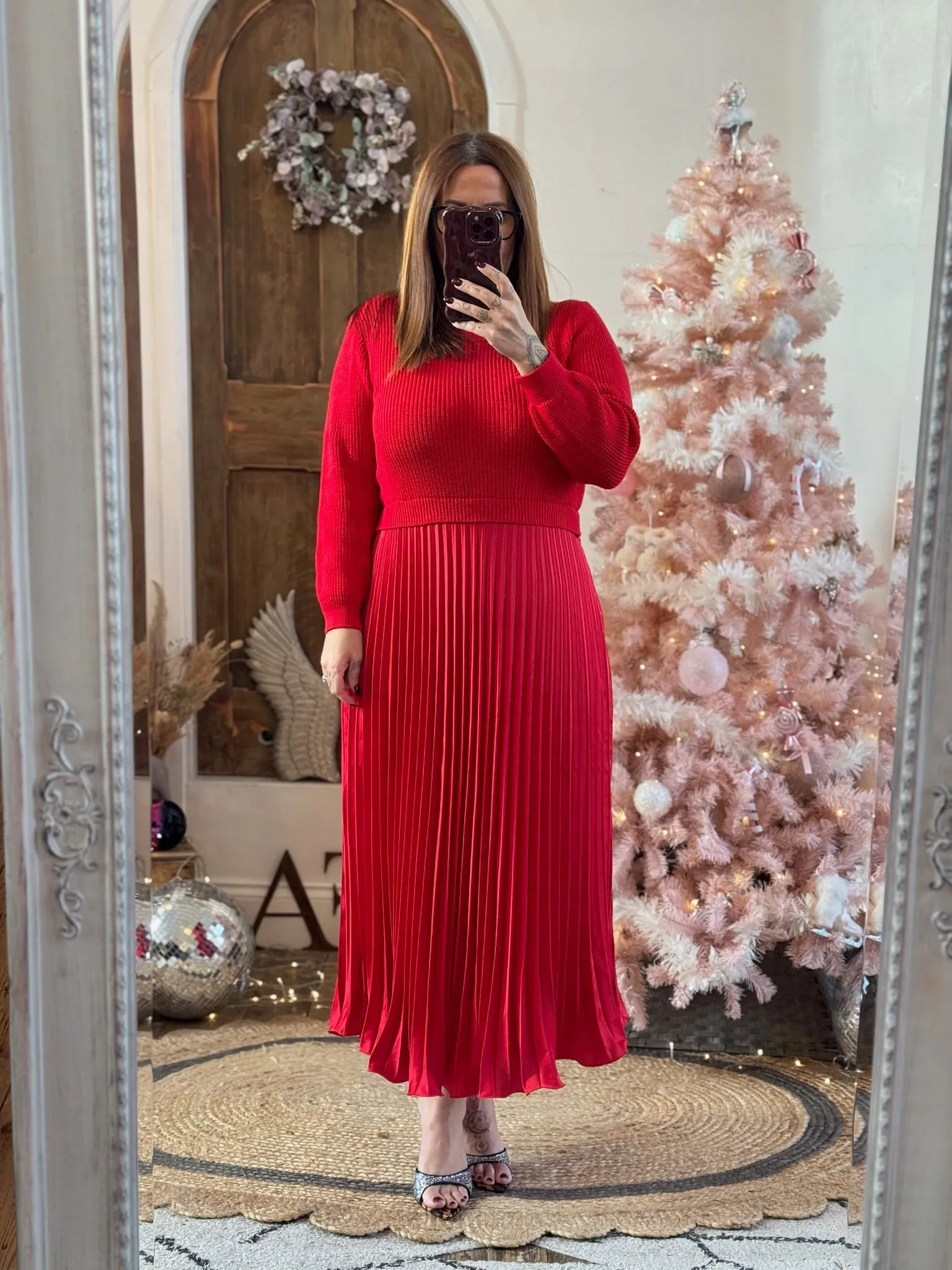 Red Sylvie Pleated Jumper Style Maxi Dress