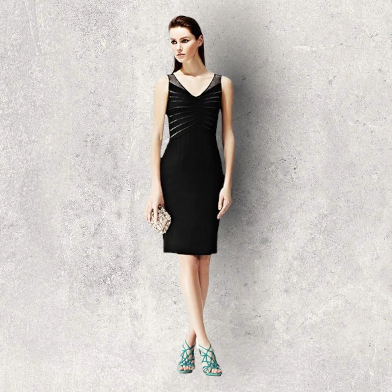 Reiss Sonita Black Mesh Panel Bodycon Dress UK 12 US 8 EU 40 RRP £190