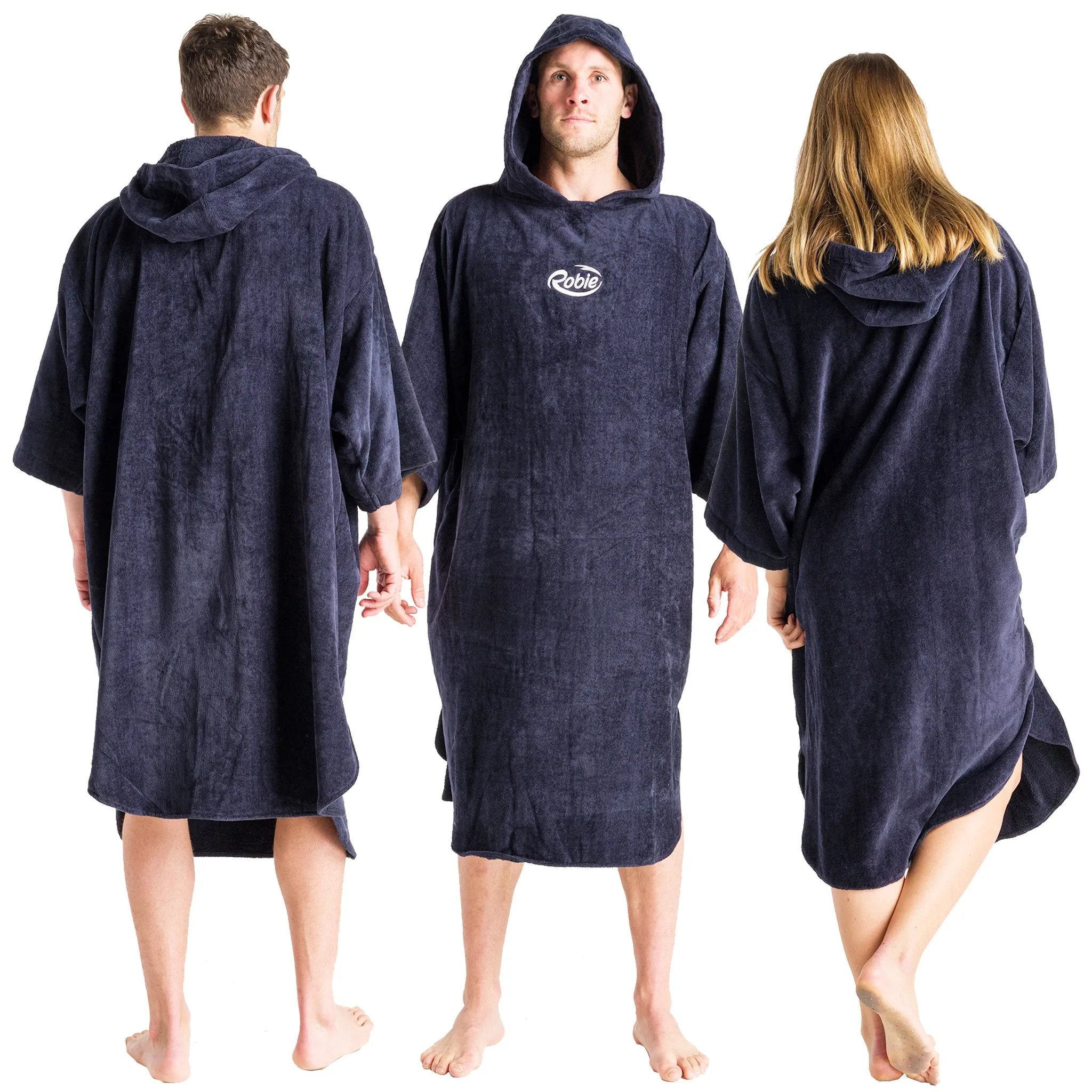 Robie Robes Adult Original Long Sleeve Towelling Beach Changing Poncho - India Ink