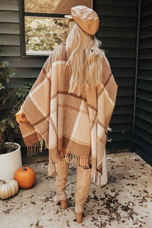 Rocky Mountain Resort Plaid Poncho In Mocha