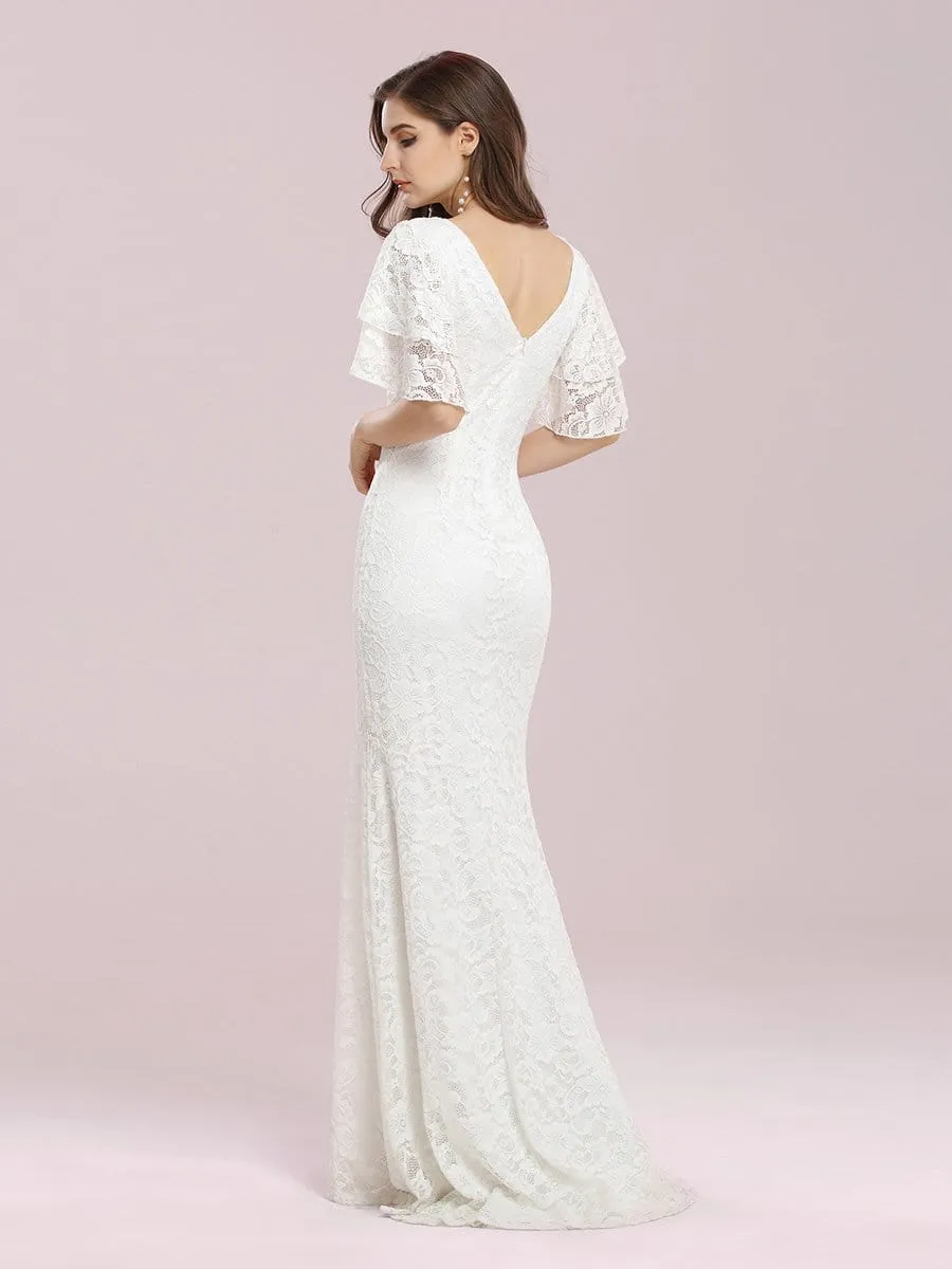 Romantic V Neck Mermaid Wedding Dress with Flutter Sleeves