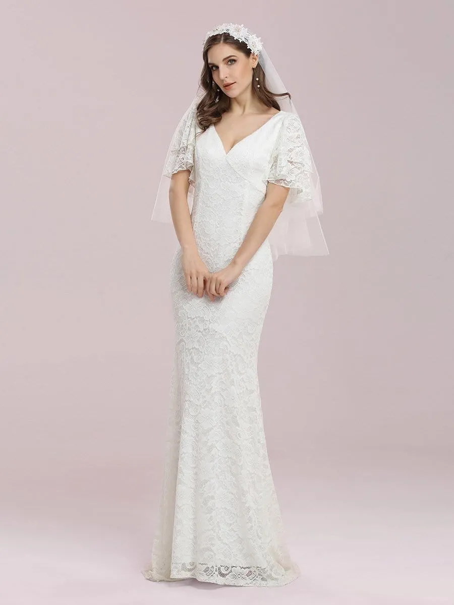 Romantic V Neck Mermaid Wedding Dress with Flutter Sleeves