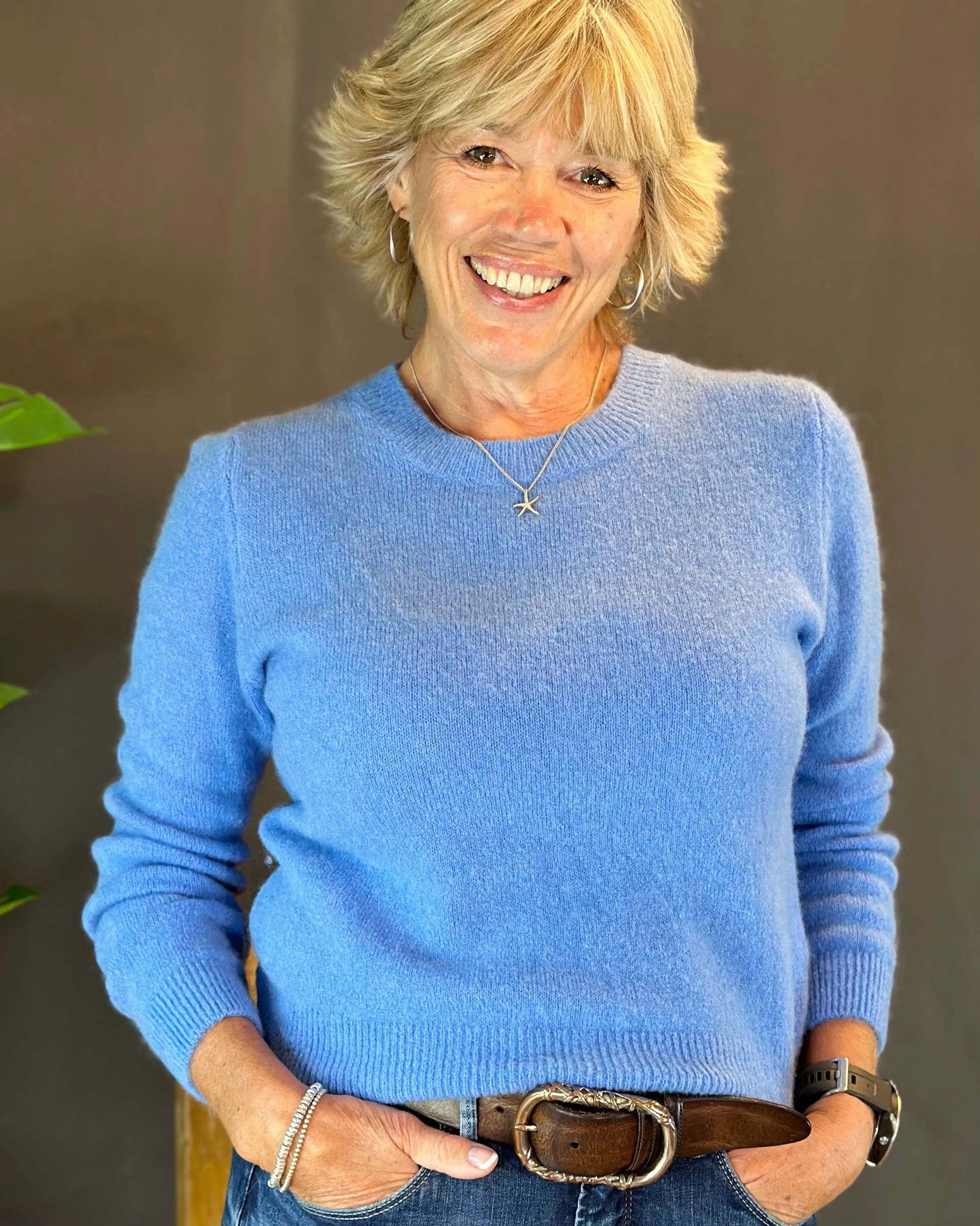 Round Neck Alpaca Jumper - Cornflower Blue