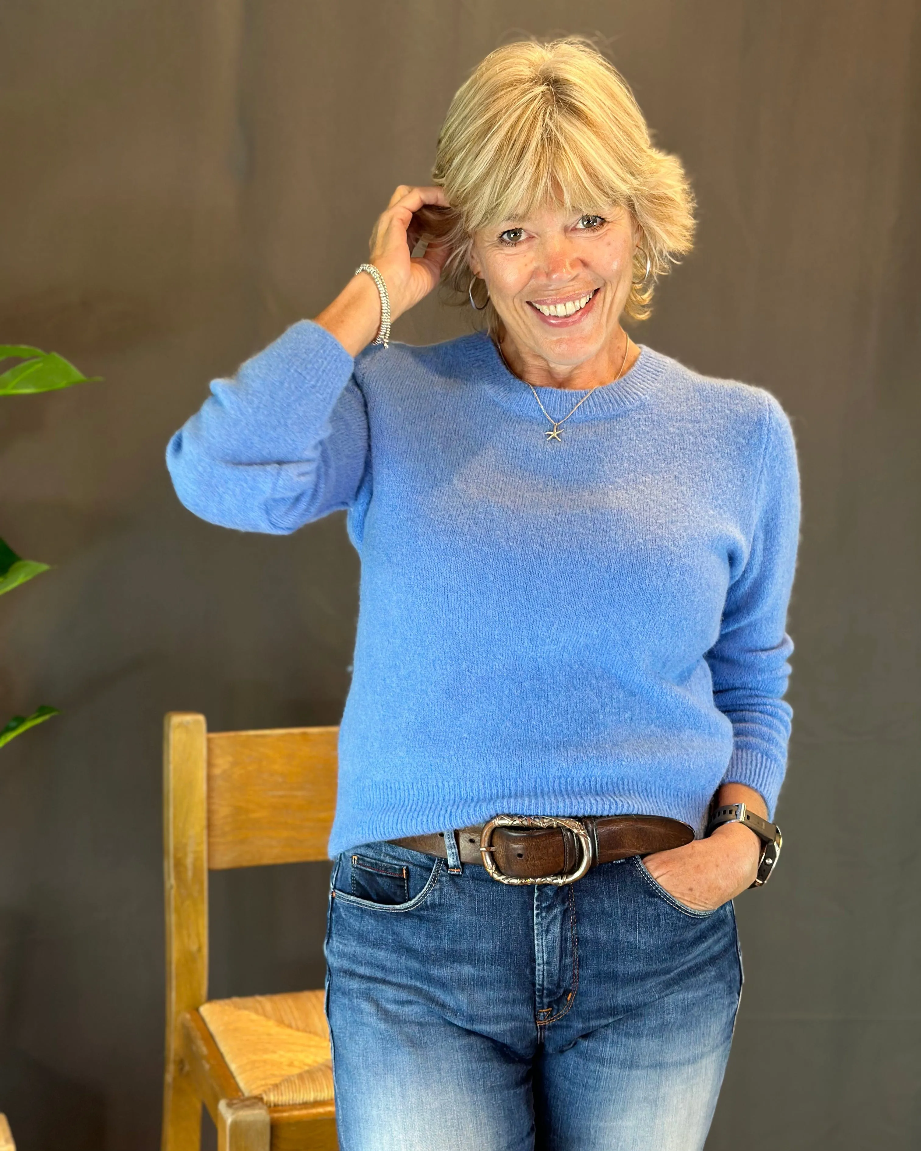 Round Neck Alpaca Jumper - Cornflower Blue